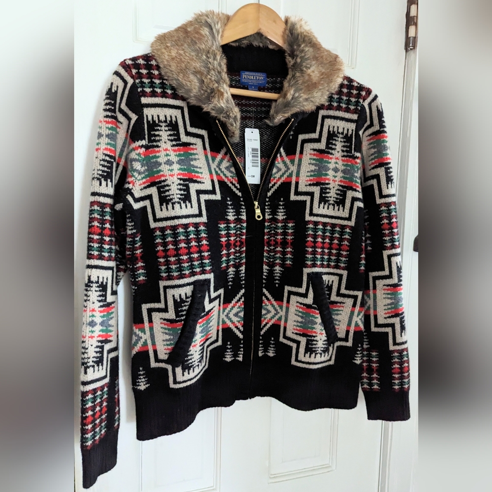 NWT, PENDLETON zip up wool sweater sz small